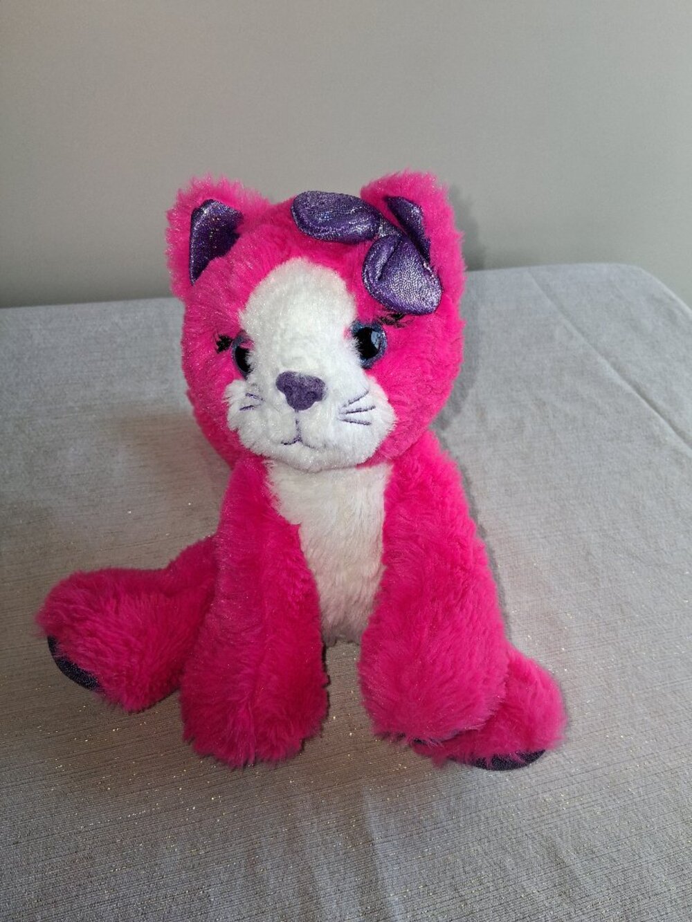 First & Main Christa Cat Plush Stuffed Cat 10" Floppy glitter purple pink